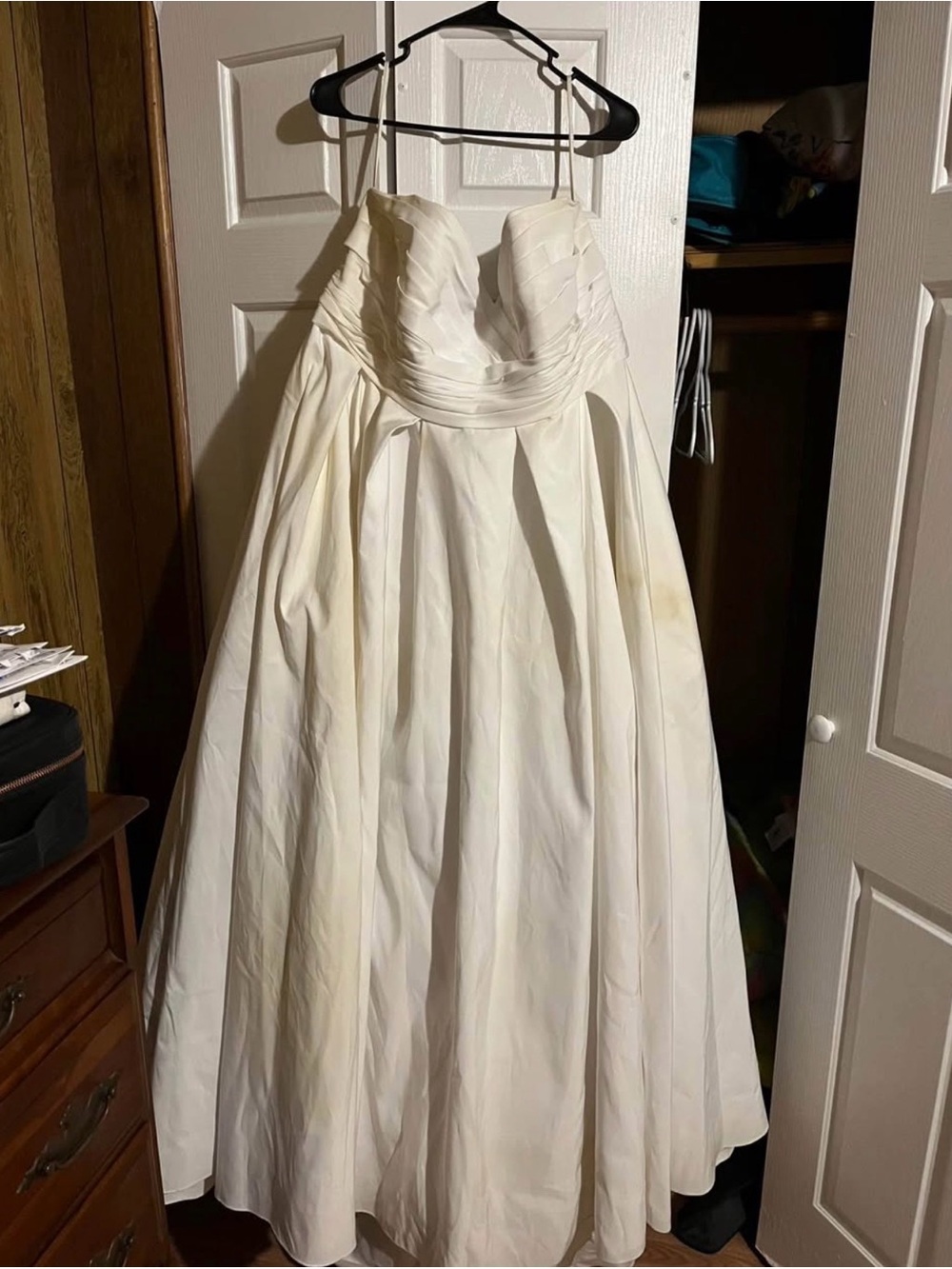 Strapless White A-Line Bridal Dress with Pleated Bodice